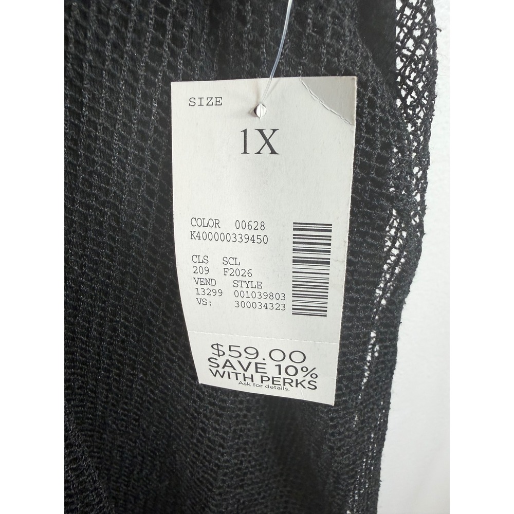 Catherines Black Mesh Lace Overlay V-Neck Top Plus Size 1X 18/20W NEW - Picture 6 of 12